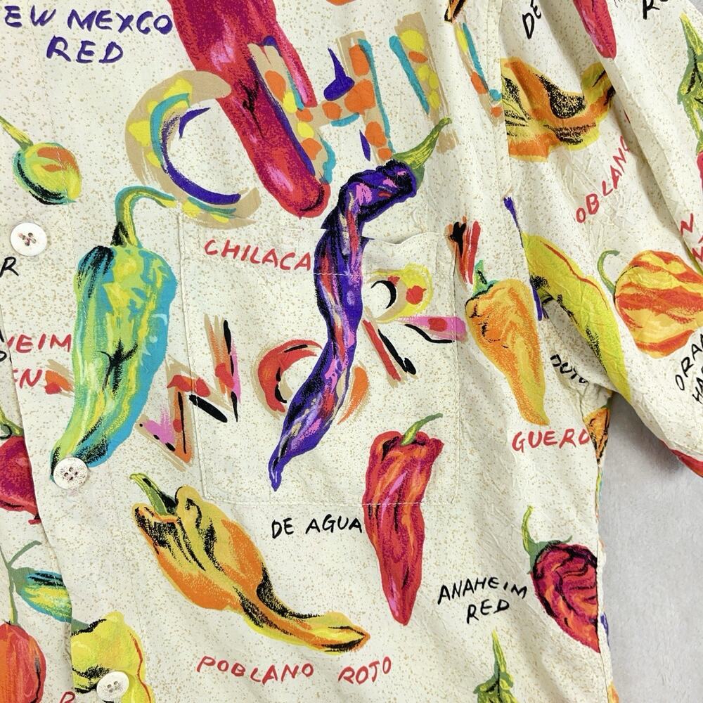 Food Art By Jams World Chili Pepper Print World Rayon Shirt Large Rare Vintage - Picture 3 of 12